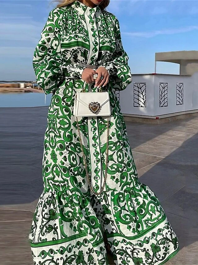 Women's Casual Dress Winter Dress Swing Dress Floral Stripe Ruched Ruffle Crew Neck Midi Dress Fashion Modern Outdoor Christmas Long Sleeve Loose Fit Green Fall Winter S M L XL 1 Women's Casual Dress Winter Dress Swing Dress Floral Stripe Ruched Ruffle Crew Neck Midi Dress Fashion Modern Outdoor Christmas Long Sleeve Loose Fit Green Fall Winter S M L XL