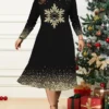 Women's Christmas Plus Size Curve Casual Dress Skater Dress A Line Dress Christmas Tree Snowflake Midi Dress Long Sleeve Print Crew Neck Fashion Outdoor Black Red Fall Winter L XL XXL 3XL 4XL