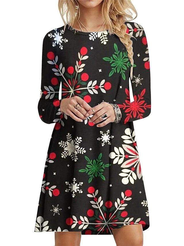 Women's Casual Dress Christmas Dress T Shirt Dress Tee Dress Snowman Christmas Tree Print Crew Neck Mini Dress Fashion Streetwear Outdoor Christmas Long Sleeve Loose Fit Black White Dark Red Fall 3 Women's Casual Dress Christmas Dress T Shirt Dress Tee Dress Snowman Christmas Tree Print Crew Neck Mini Dress Fashion Streetwear Outdoor Christmas Long Sleeve Loose Fit Black White Dark Red Fall - Image 3
