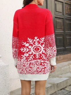 Women‘s Christmas Sweater Dress Jumper Dress Winter Dress Fashion Outdoor Christmas Street Daily Crew Neck Long Sleeve Ruched 2023 Loose Fit Black Red S M L XL -Fashion Life Shop ivuexn1694087261804