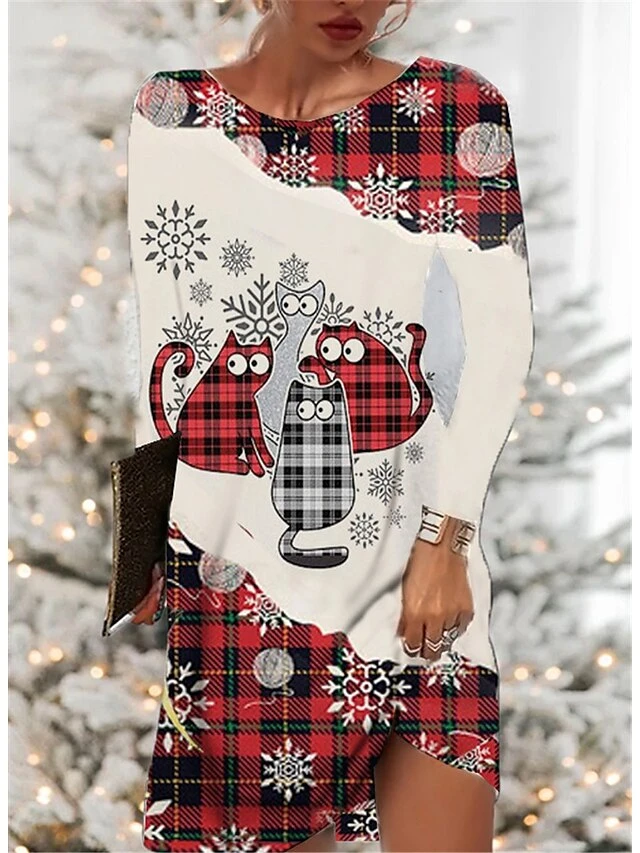 Women's Christmas Casual Dress Shift Dress Midi Dress Black Wine Red 3/4 Length Sleeve Plaid Ruched Winter Fall Autumn Fashion Christmas Daily 2022 S M L XL XXL 3XL 2 Women's Christmas Casual Dress Shift Dress Midi Dress Black Wine Red 3/4 Length Sleeve Plaid Ruched Winter Fall Autumn Fashion Christmas Daily 2022 S M L XL XXL 3XL - Image 2