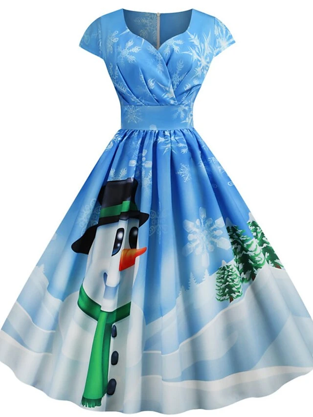 Women's Christmas Knee Length Dress Blue Dusty Blue Royal Blue Black Red Navy Blue Dark Blue Light Blue Short Sleeve Print Print Fall Winter V Neck Casual Vintage2021 S M L XL XXL 3XL 7 Women's Christmas Knee Length Dress Blue Dusty Blue Royal Blue Black Red Navy Blue Dark Blue Light Blue Short Sleeve Print Print Fall Winter V Neck Casual Vintage2021 S M L XL XXL 3XL - Image 7