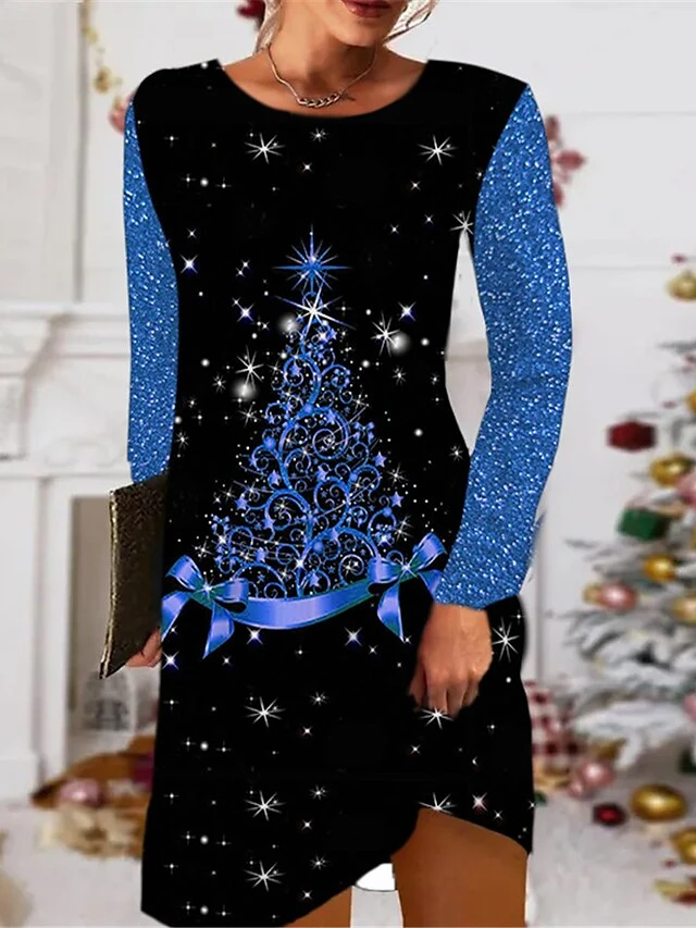 Women's Christmas Casual Dress T Shirt Dress Tee Dress Shift Dress Mini Dress Green Blue Purple Long Sleeve Tree Pocket Winter Fall Autumn Crew Neck Fashion Daily 2022 S M L XL XXL 3XL 5 Women's Christmas Casual Dress T Shirt Dress Tee Dress Shift Dress Mini Dress Green Blue Purple Long Sleeve Tree Pocket Winter Fall Autumn Crew Neck Fashion Daily 2022 S M L XL XXL 3XL - Image 5