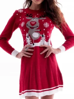 Women's Sweater Dress Christmas Sweater Dress Jumper Dress Mini Dress Ugly Letter Snowflake Deer Outdoor Christmas Casual Holiday Crew Neck Long Sleeve Ruched Ruffle 2023 Regular Fit Wine Rusty Red 11 Women's Sweater Dress Christmas Sweater Dress Jumper Dress Mini Dress Ugly Letter Snowflake Deer Outdoor Christmas Casual Holiday Crew Neck Long Sleeve Ruched Ruffle 2023 Regular Fit Wine Rusty Red -Fashion Life Shop ixwhqz1697611867831