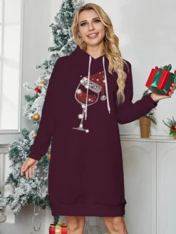 Women's Christmas Casual Dress Hoodie Dress Mini Dress Warm Fashion OutdoorHoliday V Neck Printhat Loose Fit Black Burgundy Navy Blue S M L XL XXL -Fashion Life Shop iymvxx1695893419770