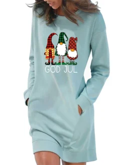Women's Christmas Sweatshirt Dress Winter Dress Short Mini Dress Light Blue Grey White Long Sleeve Letter Santa Claus Pocket Print Fall Winter Crew Neck Stylish Casual 2022 S M L XL 2XL -Fashion Life Shop izvkhd1665746776071