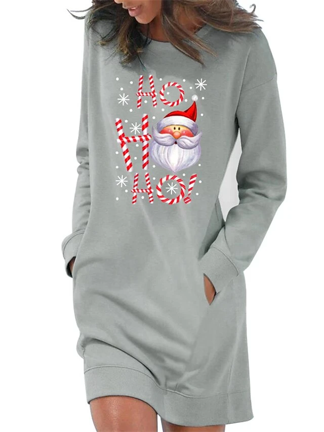 Women‘s Christmas Hoodie Dress Winter Dress Light Blue Grey White Long Sleeve Letter Santa Claus Snowflake Pocket Print Winter Fall Crew Neck Stylish Casual Fall Dress Loose Fit 2022 S M L XL 2XL 5 Women‘s Christmas Hoodie Dress Winter Dress Light Blue Grey White Long Sleeve Letter Santa Claus Snowflake Pocket Print Winter Fall Crew Neck Stylish Casual Fall Dress Loose Fit 2022 S M L XL 2XL - Image 5