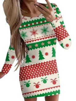 Women's Christmas Casual Dress BodyconShort Mini Dress Green Blue Red Light Blue Black Long Sleeve Polka Dot Santa Claus Elk Print Fall Winter Crew Neck Casual Sexy 2022 S M L XL XXL -Fashion Life Shop jbrdwz1665483325330