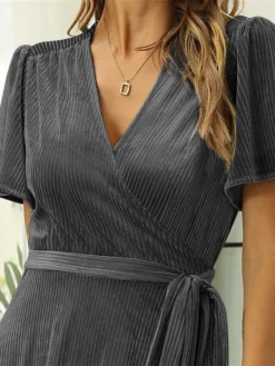 Women's Christmas Dress Casual Dress Velvet Dress Long Dress Maxi Dress Lace Up Outdoor Christmas Daily Fashion Elegant V Neck Short Sleeve 2023 Slim Black Wine Dark Blue Color S M L XL XXL Size -Fashion Life Shop jcgrdo1693897256074