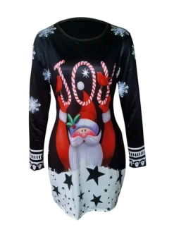 Women's Casual Dress Christmas Dress Winter Dress Santa Claus Snowflake Print Crew Neck Mini Dress Fashion Classic Outdoor Christmas Long Sleeve Loose Fit Black White Red Fall Winter S M L XL XXL -Fashion Life Shop jcrijx1695282014795