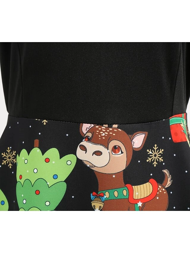 Women's Christmas Swing Dress Knee Length Dress Black Long SleeveTree Bow Print Fall Winter Round Neck VintageParty 2021 S M L XL XXL 4 Women's Christmas Swing Dress Knee Length Dress Black Long SleeveTree Bow Print Fall Winter Round Neck VintageParty 2021 S M L XL XXL - Image 4