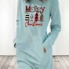 Women's Christmas Hoodie Dress Winter Dress Light Blue Grey White Long Sleeve Letter Tree Pocket Print Winter Fall Crew Neck Stylish Casual Fall Dress Loose Fit 2022 S M L XL 2XL / Cotton