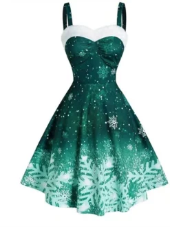 Women's Christmas Swing Dress Slip Dress Midi Dress Green Blue Purple Red Black Sleeveless Snowflake Cold Shoulder Print Winter Fall Spaghetti Strap Fashion Party Sexy 2022 S M L XL 2XL 3XL -Fashion Life Shop jicvoe1666343409762