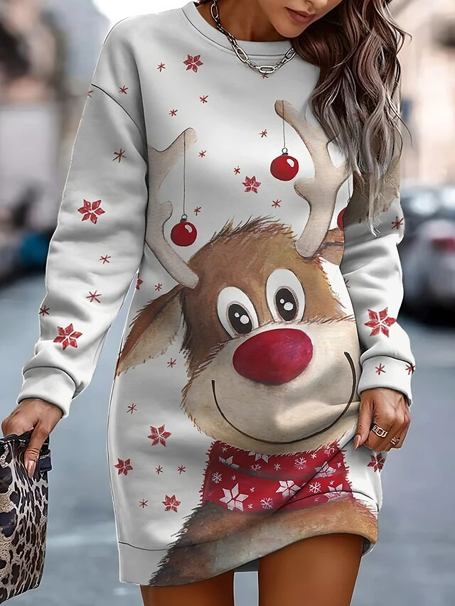 Women‘s Christmas Casual Dress Sweatshirt Dress Mini Dress Warm Fashion Outdoor Holiday Crew Neck Print Santa Claus Snowman Tree Loose Fit Black White Red S M L XL XXL 4 Women‘s Christmas Casual Dress Sweatshirt Dress Mini Dress Warm Fashion Outdoor Holiday Crew Neck Print Santa Claus Snowman Tree Loose Fit Black White Red S M L XL XXL - Image 4