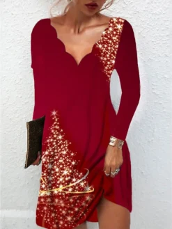 Women's Christmas Sequin Dress Formal DressShort Mini Dress Black Long Sleeve Tree Print Sequins Ruched Print Fall Winter V Neck Stylish Modern 2022 S M L XL XXL 3XL -Fashion Life Shop jkzqpj1667975143204