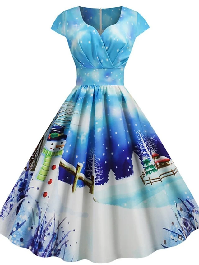 Women's Christmas Knee Length Dress Blue Dusty Blue Royal Blue Black Red Navy Blue Dark Blue Light Blue Short Sleeve Print Print Fall Winter V Neck Casual Vintage2021 S M L XL XXL 3XL 10 Women's Christmas Knee Length Dress Blue Dusty Blue Royal Blue Black Red Navy Blue Dark Blue Light Blue Short Sleeve Print Print Fall Winter V Neck Casual Vintage2021 S M L XL XXL 3XL - Image 10