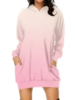 Women's Casual Dress Christmas Dress Hoodie Dress Print Pocket Print Hooded Mini Dress Active Fashion Outdoor Home Long Sleeve Regular Fit Light Pink White Light Green Spring Fall S M L XL XXL -Fashion Life Shop jndjlw1695112341753