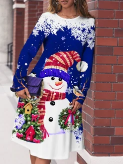 Women's Casual Dress Christmas Dress Winter Dress Snowman Snowflake Pocket Print Crew Neck Midi Dress Fashion Streetwear Outdoor Christmas Long Sleeve Regular Fit Wine Blue Green Fall Winter S M L XL 5 Women's Casual Dress Christmas Dress Winter Dress Snowman Snowflake Pocket Print Crew Neck Midi Dress Fashion Streetwear Outdoor Christmas Long Sleeve Regular Fit Wine Blue Green Fall Winter S M L XL -Fashion Life Shop jnzbsc1696845601636