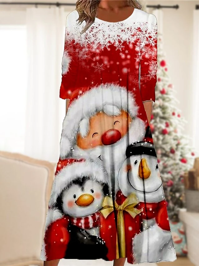 Women's Christmas Casual Dress Shift Dress Midi Dress Midi Dress Green Blue Wine 3/4 Length Sleeve Santa Claus Ruched Winter Fall Autumn Round Neck Fashion Daily 2022 S M L XL XXL 3XL 1 Women's Christmas Casual Dress Shift Dress Midi Dress Midi Dress Green Blue Wine 3/4 Length Sleeve Santa Claus Ruched Winter Fall Autumn Round Neck Fashion Daily 2022 S M L XL XXL 3XL