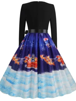 Women's Christmas Casual Dress Vintage Dress Midi Dress Black Blue Wine Long Sleeve Santa Claus Bow Winter Fall Spring Square Neck Vacation Christmas Daily Vacation 2022 S M L XL XXL 3XL -Fashion Life Shop jshpxl1667637129915