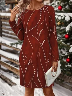 Women's Christmas Dress Casual Dress Mini Dress Active Fashion Outdoor Christmas Holiday Crew Neck Print Snowman Snowflake Loose Fit Black White Wine S M L XL XXL -Fashion Life Shop jutvia1697106946694