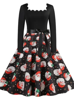 Women's Christmas Vintage Dress Midi Dress Black And White Green Black Long Sleeve Santa Claus Bow Winter Fall Autumn Square Neck Stylish Christmas Vacation 2022 S M L XL XXL 3XL 24 Women's Christmas Vintage Dress Midi Dress Black And White Green Black Long Sleeve Santa Claus Bow Winter Fall Autumn Square Neck Stylish Christmas Vacation 2022 S M L XL XXL 3XL -Fashion Life Shop juwuuq1667637299321