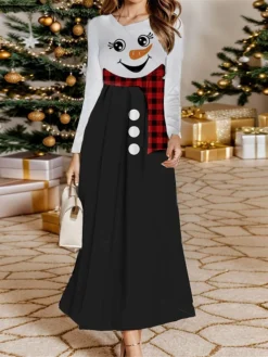 Women's Casual Dress Christmas Dress Winter Dress Butterfly Snowman Ruched Patchwork Crew Neck Long Dress Maxi Dress Fashion Streetwear Outdoor Christmas Long Sleeve Regular Fit Black White Wine Fall 5 Women's Casual Dress Christmas Dress Winter Dress Butterfly Snowman Ruched Patchwork Crew Neck Long Dress Maxi Dress Fashion Streetwear Outdoor Christmas Long Sleeve Regular Fit Black White Wine Fall -Fashion Life Shop jvjxuu1697814849718