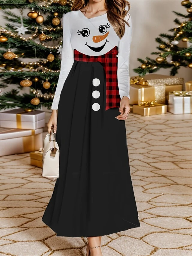 Women's Casual Dress Christmas Dress Winter Dress Butterfly Snowman Ruched Patchwork Crew Neck Long Dress Maxi Dress Fashion Streetwear Outdoor Christmas Long Sleeve Regular Fit Black White Wine Fall 3 Women's Casual Dress Christmas Dress Winter Dress Butterfly Snowman Ruched Patchwork Crew Neck Long Dress Maxi Dress Fashion Streetwear Outdoor Christmas Long Sleeve Regular Fit Black White Wine Fall - Image 3