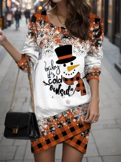 Women's Casual Dress Sweatshirt Dress Mini Dress Warm Fashion Outdoor Christmas Vacation Crew Neck Print Snowman Snowflake Loose Fit Red Blue Orange S M L XL XXL -Fashion Life Shop jwojwq1696757408278