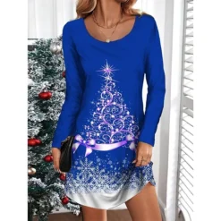 Women's Casual Dress Christmas Dress T Shirt Dress Tee Dress Christmas Tree Print V Neck Mini Dress Fashion Streetwear Outdoor Christmas Long Sleeve Loose Fit Wine Blue Green Fall Winter S M L XL XXL 5 Women's Casual Dress Christmas Dress T Shirt Dress Tee Dress Christmas Tree Print V Neck Mini Dress Fashion Streetwear Outdoor Christmas Long Sleeve Loose Fit Wine Blue Green Fall Winter S M L XL XXL -Fashion Life Shop jxbrej1695624619724