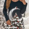 Women's Casual Dress Christmas Dress Winter Dress Christmas Tree Christmas Hat Print V Neck Mini Dress Fashion Streetwear Outdoor Christmas Long Sleeve Loose Fit Black Brown Dark Blue Fall Winter S M