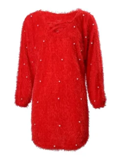 Women's Casual Dress Christmas Dress Winter Dress Polka Dot Print V Neck Mini Dress Fashion Streetwear Outdoor Christmas 3/4 Length Sleeve Loose Fit Red Fall Winter S M L XL -Fashion Life Shop jymdpz1693537292859