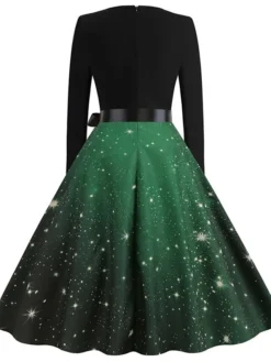Women's Christmas Swing Dress Vintage Dress Midi Dress Green Blue Purple Long Sleeve Santa Claus Bow Winter Fall Autumn V Neck Fashion Daily Date 2022 S M L XL XXL 3XL -Fashion Life Shop jymwok1667894681757