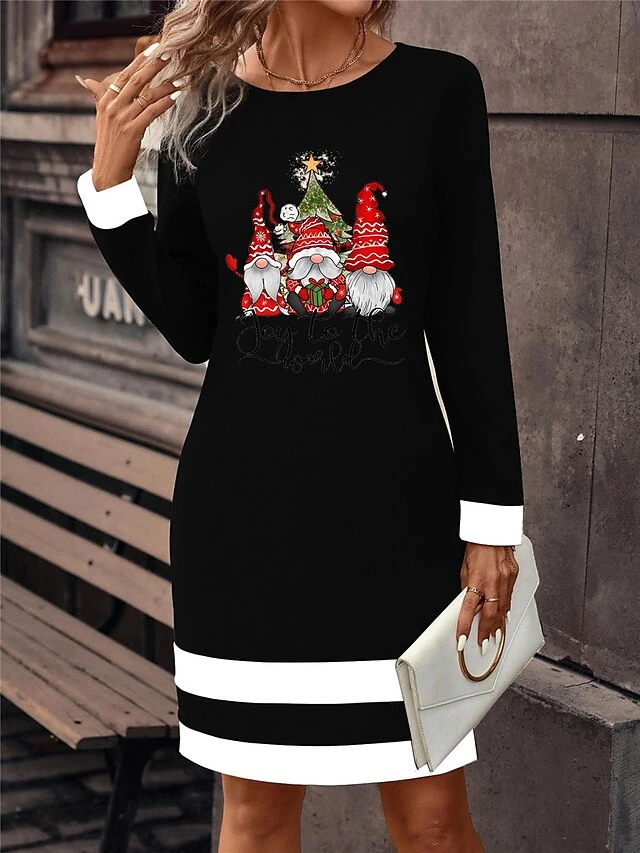 Women's Christmas Dress Sweatshirt Dress Mini Dress Active Fashion Outdoor Christmas Holiday Crew Neck Print Santa Claus Loose Fit Black Wine Green S M L XL XXL 3 Women's Christmas Dress Sweatshirt Dress Mini Dress Active Fashion Outdoor Christmas Holiday Crew Neck Print Santa Claus Loose Fit Black Wine Green S M L XL XXL - Image 3