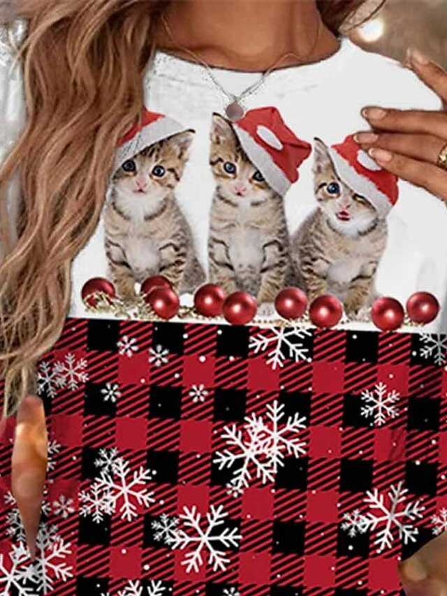 Women‘s Christmas Sweatshirt Dress Shift Dress Wine Red Long Sleeve Plaid Print Winter Fall Autumn Fashion Daily Loose Fit 2022 S M L XL XXL 3XL 2 Women‘s Christmas Sweatshirt Dress Shift Dress Wine Red Long Sleeve Plaid Print Winter Fall Autumn Fashion Daily Loose Fit 2022 S M L XL XXL 3XL - Image 2