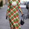 Women's Casual Dress Christmas Dress Print Dress Plaid Christmas Tree Print Crew Neck Midi Dress Fashion Streetwear Outdoor Christmas Long Sleeve Slim Green Fall Winter S M L XL XXL