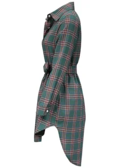 Women's Casual Dress Christmas Dress Shirt Dress Plaid Belted Asymmetrical Shirt Collar Mini Dress Fashion Streetwear Party Christmas Long Sleeve Regular Fit White Red Green Fall Winter S M L XL XXL -Fashion Life Shop kelqfo1694500012160