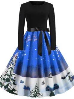 Women's Christmas Knee Length Dress Blue Purple Wine Gray Green Black Red Light Blue Long Sleeve Print Bow Print Fall Winter Round Neck Casual Vintage2021 S M L XL XXL 37 Women's Christmas Knee Length Dress Blue Purple Wine Gray Green Black Red Light Blue Long Sleeve Print Bow Print Fall Winter Round Neck Casual Vintage2021 S M L XL XXL -Fashion Life Shop keqnuw1629971949361