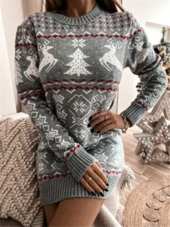 Women‘s Christmas Sweater Dress Winter Dress Sheath Dress Short Mini Dress Red Navy Blue Gray Long Sleeve Elk Snowman Snowflake Knit Fall Winter Round Neck Turtleneck Stylish Casual 2022 S M L XL XXL -Fashion Life Shop kfchsp1663151843052