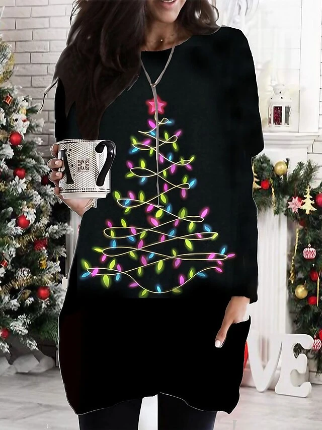 Women's Christmas Casual Dress T Shirt Dress Tee Dress Mini Dress Black Long Sleeve Tree Pocket Print Winter Fall Crew Neck Vacation Casual 2022 S M L XL XXL 3XL 1 Women's Christmas Casual Dress T Shirt Dress Tee Dress Mini Dress Black Long Sleeve Tree Pocket Print Winter Fall Crew Neck Vacation Casual 2022 S M L XL XXL 3XL