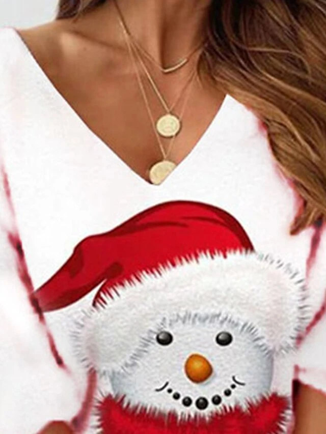 Women's Christmas Sweatshirt Dress Winter Dress Mini Dress Red 3/4 Length Sleeve Snowman Print Winter Fall V Neck Vacation Casual Loose Fit 2022 S M L XL XXL 3XL 3 Women's Christmas Sweatshirt Dress Winter Dress Mini Dress Red 3/4 Length Sleeve Snowman Print Winter Fall V Neck Vacation Casual Loose Fit 2022 S M L XL XXL 3XL - Image 3