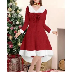 Women's Christmas Hoodie Dress Vintage Dress Midi Dress Green Black Wine Red Gray Long Sleeve Pure Color Patchwork Winter Fall Hooded Vacation Vintage 2022 S M L XL XXL 3XL