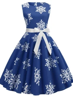 Women's Christmas Knee Length Dress Blue Green Red Sleeveless Print Bow Print Fall Winter Round Neck Casual Vintage2021 S M L XL XXL 21 Women's Christmas Knee Length Dress Blue Green Red Sleeveless Print Bow Print Fall Winter Round Neck Casual Vintage2021 S M L XL XXL -Fashion Life Shop kkblrh1630045081470