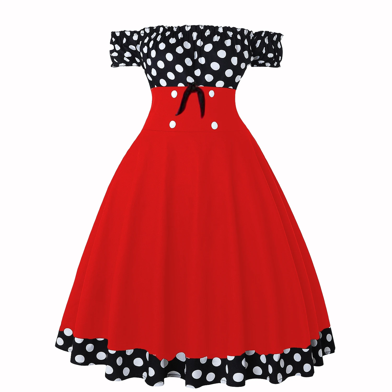 Women‘s Christmas Swing Dress Vintage Dress Midi Dress Black Red Short Sleeve Polka Dot Ruched Fall Spring Summer Off Shoulder Vintage Style Vacation Weekend 2022 S M L XL XXL 5 Women‘s Christmas Swing Dress Vintage Dress Midi Dress Black Red Short Sleeve Polka Dot Ruched Fall Spring Summer Off Shoulder Vintage Style Vacation Weekend 2022 S M L XL XXL - Image 5