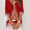 Women‘s Christmas Casual Dress Sweatshirt Dress Mini Dress Fashion Daily Outdoor Vacation V Neck Print Tree Loose Fit Black Red Blue S M L XL XXL
