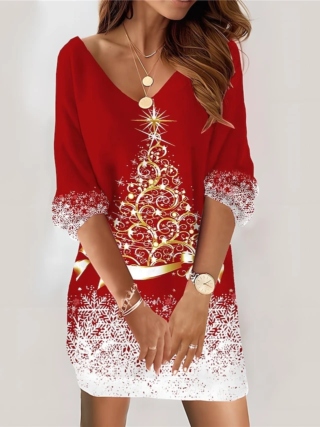 Women‘s Christmas Casual Dress Sweatshirt Dress Mini Dress Fashion Daily Outdoor Vacation V Neck Print Tree Loose Fit Black Red Blue S M L XL XXL 1 Women‘s Christmas Casual Dress Sweatshirt Dress Mini Dress Fashion Daily Outdoor Vacation V Neck Print Tree Loose Fit Black Red Blue S M L XL XXL