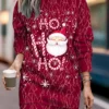 Women's Christmas Casual Dress Sweatshirt Dress Mini Dress Warm Fashion Outdoor Vacation Crew Neck Print Santa Claus Christmas Tree Print Loose Fit Wine Red Burgundy S M L XL XXL