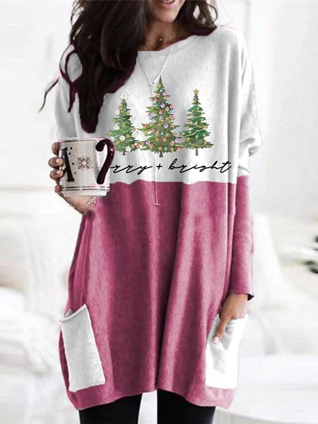 Women's Christmas Casual Dress T Shirt Dress Tee Dress Shift Dress Mini Dress Black Blue Pink Long Sleeve Color Block Pocket Winter Fall Autumn Crew Neck Fashion Daily Date 2022 XXS XS S M L XL XXL 1 Women's Christmas Casual Dress T Shirt Dress Tee Dress Shift Dress Mini Dress Black Blue Pink Long Sleeve Color Block Pocket Winter Fall Autumn Crew Neck Fashion Daily Date 2022 XXS XS S M L XL XXL