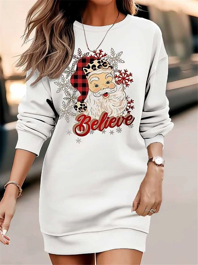 Women‘s Christmas Casual Dress Sweatshirt Dress Mini Dress Warm Fashion Outdoor Holiday Crew Neck Print Santa Claus Tree Loose Fit White Red Brown S M L XL XXL 3 Women‘s Christmas Casual Dress Sweatshirt Dress Mini Dress Warm Fashion Outdoor Holiday Crew Neck Print Santa Claus Tree Loose Fit White Red Brown S M L XL XXL - Image 3