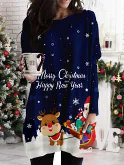 Women's Christmas Casual Dress Shift DressShort Mini Dress Green Blue Black Long Sleeve Tree Print Hat Print Fall Winter Crew Neck Party Casual 2022 XS S M L XL 2XL 3XL 4XL -Fashion Life Shop knmotg1668074791994